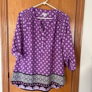 Croft & Barrow Purple Relaxed Blouse with Mandarin Collar